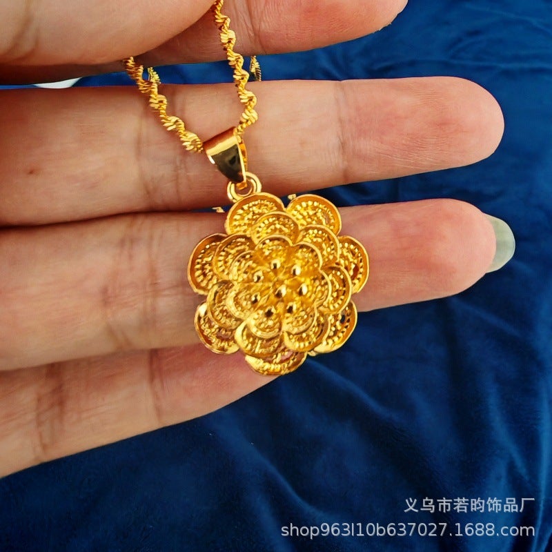 قلادة نسائية من الذهب الرملي الفيتنامي المزيف مجموعة أزياء نسائية قلادة قلب الخوخ المجوفة - Image 4